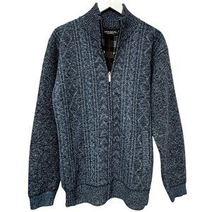 Vertical Sport Mens Sweater Jacket S/M Zip Front Blue Cardigan Fleece Lined